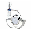 Dragon Fly Silver Quartz Clock W/Blue Crystal Decor